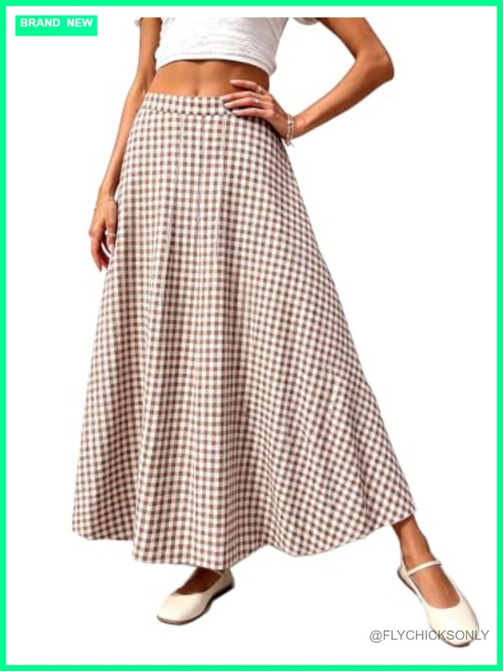 Plaid Maxi Skirt with Pockets High Waisted Flowy A-Line